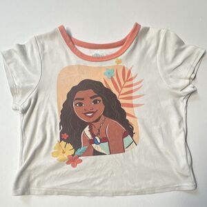 Disney Moana Girls Graphic T-Shirt White Short Sleeve Crew Neck Cotton L 10/12